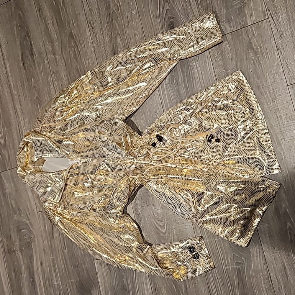 Metallic 70s disco lined zip up women's jacket